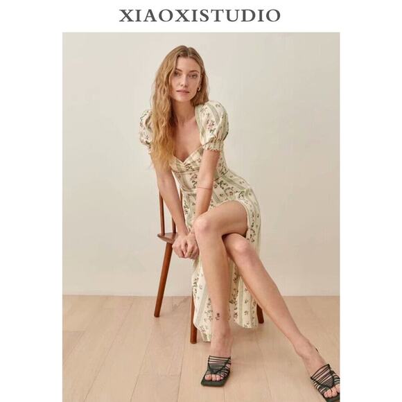 Reformation Lacey Linen Midi Dress - M - Picture 6 of 8